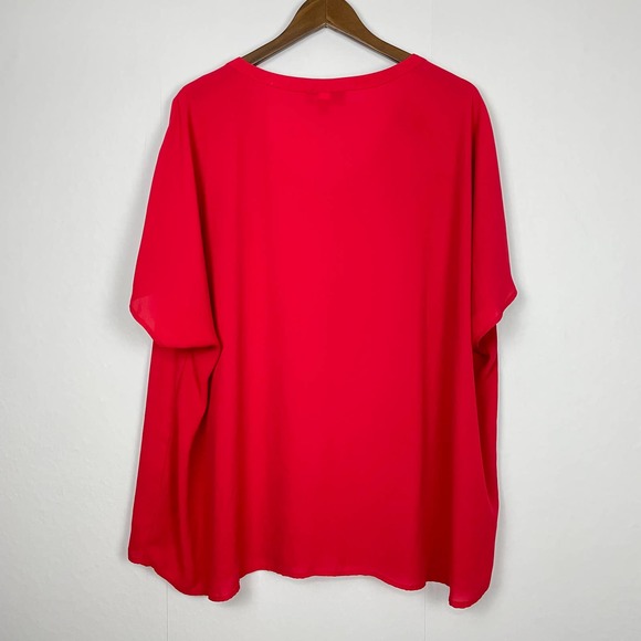 Lane Bryant | Red Neck Tie Dolman Sleeve Lightweight Sheer Career Blouse - Picture 2 of 7